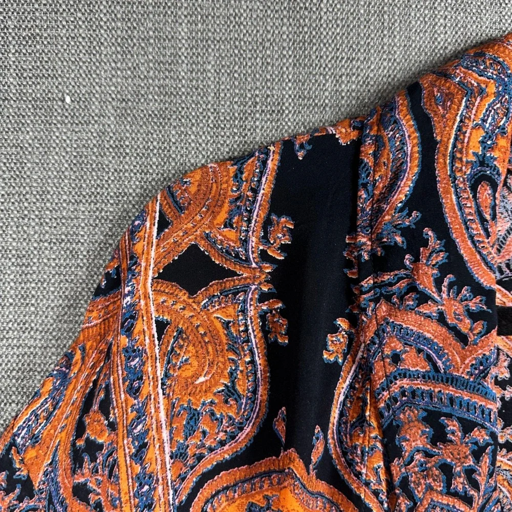 Free People Duster Cardigan Womens Medium Orange Paisley‎ Open Front